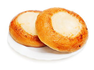 Image showing fresh buns muffins with cottage cheese for breakfast isolated on