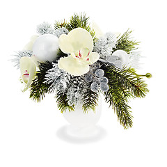 Image showing Christmas arrangement of Christmas balls, orchids, snowflakes, b