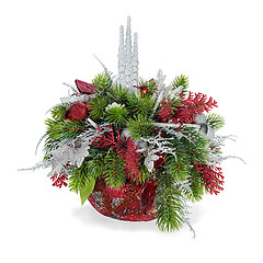 Image showing Christmas arrangement of Christmas balls, snowflakes, candles , 