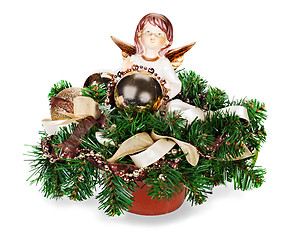 Image showing Christmas arrangement of Christmas balls, artificial flowers, be