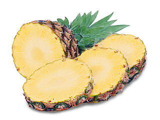 Image showing ripe pineapple with slices isolated on white background