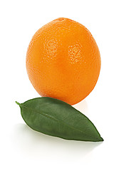 Image showing ripe orange fruit with leaves isolated on white background 
