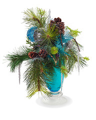 Image showing Christmas arrangement of Christmas balls, snowflakes, candles , 