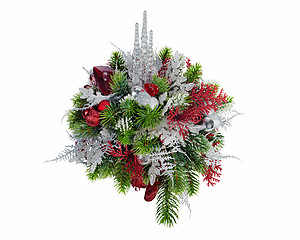 Image showing Christmas arrangement of Christmas balls, snowflakes, candles , 