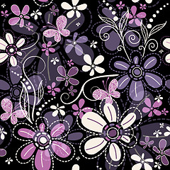 Image showing Repeating dark floral pattern