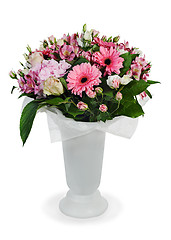 Image showing colorful floral bouquet of roses, lilies and orchids arrangement