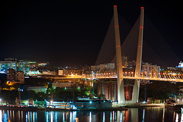 Image showing night view of the bridge in the Russian Vladivostok over the Gol