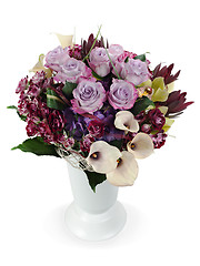 Image showing colorful floral bouquet of roses, lilies and orchids arrangement