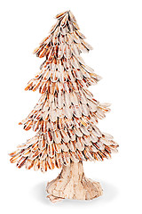 Image showing abstract fir tree from wood chips for Christmas isolated on whit
