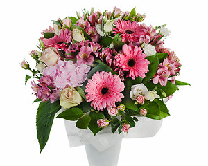 Image showing colorful floral bouquet of roses, lilies and orchids arrangement