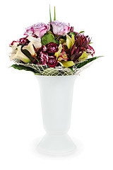 Image showing colorful floral bouquet of roses, lilies and orchids arrangement