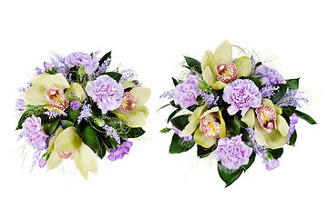 Image showing colorful floral bouquet of roses,cloves and orchids isolated on 