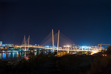 Image showing night view of the bridge in the Russian Vladivostok over the Gol