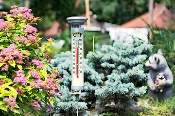 Image showing Modern stylish outdoor thermometer in the garden