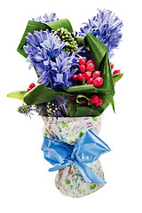 Image showing colorful bouquet from hyacinth arrangement centerpiece isolated 