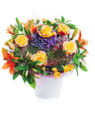 Image showing colorful flower bouquet arrangement centerpiece in vase isolated
