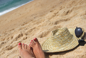 Image showing Seacoast and straw hat 