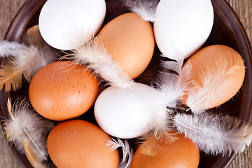 Image showing eggs and feathers in a plate