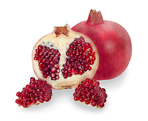 Image showing pomegranate fruits closeup isolated on white background 