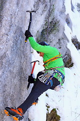 Image showing climbing an ice wall