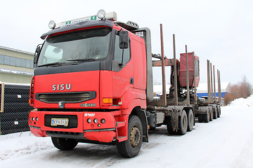 Image showing Red Sisu Logging Truck