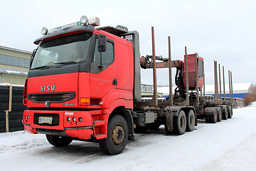 Image showing Red Sisu Logging Truck