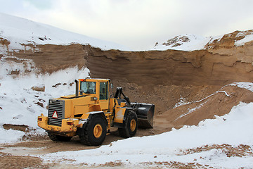 Image showing Wheel Loader at Sand Pit in Winter