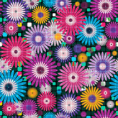 Image showing Seamless vivid floral checkered pattern
