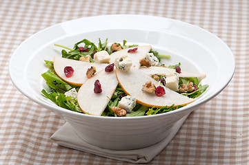 Image showing Fresh pears arugula gorgonzola cheese salad