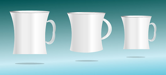 Image showing white cup set on abstract 3d background