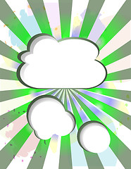 Image showing Paper clouds vintage abstract background with sun rays