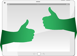 Image showing Hands holding touch screen tablet pc with blank screen