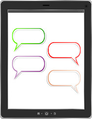 Image showing speech bubble on black tablet social network concept