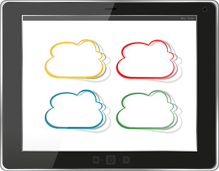Image showing Cloud-computing connection on the digital tablet pc. Conceptual image. Isolated on white