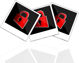 Image showing instant photo frame with red padlock