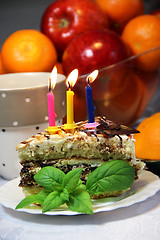 Image showing Birthday cake with burning candles 