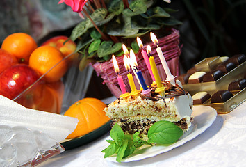 Image showing Birthday cake with burning candles