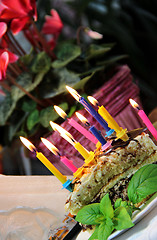 Image showing Birthday cake with burning candles