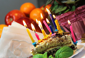 Image showing Birthday cake with burning candles