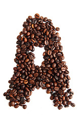 Image showing A - alphabet from coffee beans