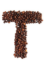 Image showing T - alphabet from coffee beans