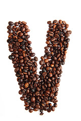 Image showing V - alphabet from coffee beans