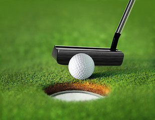 Image showing closeup golf ball and tee