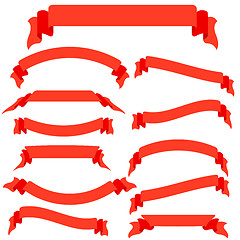 Image showing Set  red ribbons  and banners, vector illustration