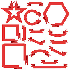 Image showing Set  red ribbons  and banners, vector illustration