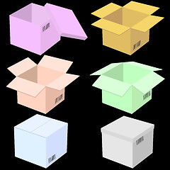 Image showing Six boxes, isolated on black background. Vector illustration.