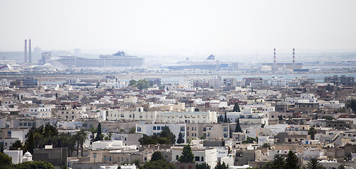 Image showing View on Carthage and La Goulette port with cruise ships seen fro