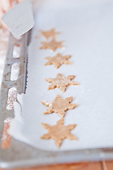 Image showing Row of shaped gingerbread dough pieces