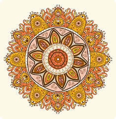 Image showing Ornamental round lace pattern. Colorful delicate circle.