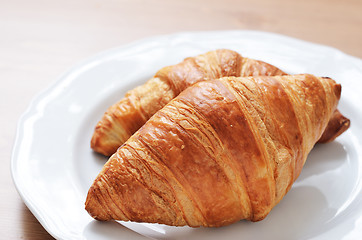 Image showing two fresh croissant on a plate